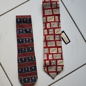Lot 2 silk neck ties‎ neckwear golf stamps red NWT